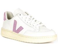 Veja V-12 In Pelle Logo Bassa Trainer Donna Bianco Viola UK 3 - 8