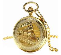 VejiA Orologio da Tasca Orologio a Carica Manuale Catena del Motore della Locomotiva Regalo Doppio Cacciatore Orologio da Tasca Meccanico del Treno a Vapore in Funzione