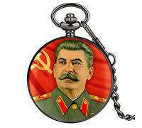 VejiA Orologio da Tasca Orologio da Tasca da Uomo Eroe sovietico Ritratto di Stalin del Leader Russo Orologio al Quarzo Catena Ciondolo FOB Arte Collezionismo Regali per l'ora
