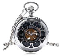 VejiA Orologio da Tasca Orologio da Tasca Meccanico a Carica Manuale con Scheletro Cavo in Acciaio Nero Antico Magico Romano Mezzo Cacciatore qualità di Valore a Catena Lunga