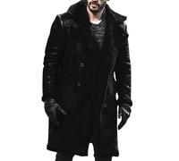 vejtmcc Cappotto da uomo vintage in pelle lunga giacca in similpelle cappotto invernale con collo in pelliccia trench spesso, cappotto da uomo con collo di pelliccia, giacca di jeans da campo