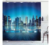 VEKETE Tende Da Doccia Per Città, Ufficio Con Finestra Downtown Skyscraper Buildings Domestic Cityscape Art, Schermo Per Tende Da Bagno In Tessuto Di Stoffa,17,L90xH180cm