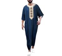 Vekewsap Abiti musulmani Uomo Abbigliamento da preghiera Afghano Arabi Abbigliamento Uomo Tunica Abaya Abiti Musulmani Per Gli Uomini Musulmani Vestiti Islamici Thobe Marocchino, Blu scuro, XL