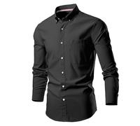 Vekewsap Camicia da lavoro da uomo, slim fit, facile da stirare, per il tempo libero, classica, a maniche lunghe, oversize, casual, da lavoro, non necessita di stiratura, Nero , L