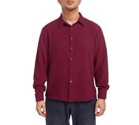 Vekewsap Camicia da uomo a maniche lunghe, casual, slim fit, da spiaggia, con collo alto, regolare, estiva, per il tempo libero, in mussola, leggera, a maniche lunghe, Colore: rosso, L