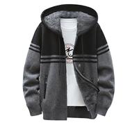Vekewsap Cardigan da uomo, oversize, invernale, con cappuccio, termico, con cappuccio, spesso con cappuccio, cardigan, maglione lavorato a maglia, per autunno e inverno, Nero , 3XL