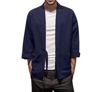 Vekewsap Cardigan in lino da uomo, kimono happi, cardigan tradizionale Hanfu, giacche a maniche lunghe, giacca per le mezze stagioni, giacca aperta sul davanti, Harajuku anime vestaglia in cotone e