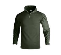 Vekewsap Combat - Maglietta da uomo a maniche lunghe, per caccia, campeggio, paintball, airsoft militare, con chiusura lampo 1/4, verde, 3XL