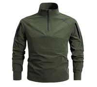 Vekewsap Combat - Maglietta tattica da uomo, slim fit, funzionale, con cerniera a 1/4, Quick Dry, verde militare, XXL
