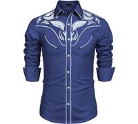 Vekewsap Cowboy Western Camicia da uomo, a tema, casual, per matrimoni, feste, camicia, bottone, collo verso il basso, camicia da uomo, gilet selvaggio, a maniche lunghe, costume da lavoro, da cowboy