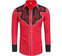 Vekewsap Cowboy Western Camicia da uomo, a tema, casual, per matrimoni, feste, camicia, bottone, collo verso il basso, camicia da uomo, gilet selvaggio, a maniche lunghe, costume da lavoro, da cowboy