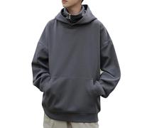 Vekewsap Felpa con cappuccio da uomo, oversize, con maschera, maglione invernale 2025, felpa con cappuccio Techwear Y2K, collo alto, maglione casual, sportivo, con cappuccio, a maniche lunghe, grigio