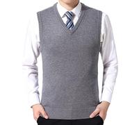 Vekewsap Gilet a maglia da uomo, per autunno e inverno, con scollo a V, per il tempo libero, casual, lavorato a maglia, grigio., 3XL