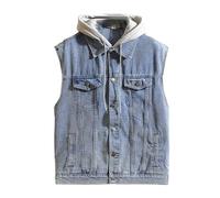 Vekewsap Gilet in jeans da uomo, senza maniche, per il tempo libero, vintage, da cowboy, con cappuccio, in denim, per adolescenti, ragazzi, Blu, L