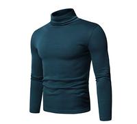 Vekewsap Maglia a collo alto, da uomo, a maniche lunghe, elasticizzata, tinta unita, a maniche lunghe, slim fit, a collo alto, morbida, a collo alto, maglione, Blu, S