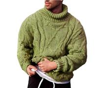 Vekewsap Maglione a collo alto, da uomo, a maniche lunghe, tinta unita, per maglieria, a maglia, oversize, morbido, maglione invernale, verde, S