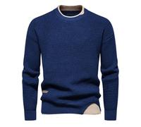 Vekewsap Maglione da uomo, a maniche lunghe, per uomo, maglione da lavoro, in due pezzi, patchwork, maglione invernale, vintage, maglione invernale bicolore, Blu, L