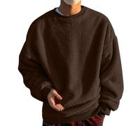 Vekewsap Maglione da uomo in pile, oversize, maglione invernale basico, scollo rotondo, soffice, fuzzy, a maniche lunghe, marrone, XL
