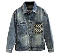 Vekewsap Outerwear - Giacca di jeans da uomo, vintage, in denim, per motociclisti, stile occidentale, in denim, Blu, L