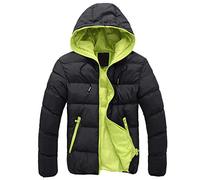 Vekewsap Piumino da uomo con cappuccio, giacca autunnale, giacca invernale, giacca per il tempo libero, giacca isolante, giacca trapuntata, spessa giacca termica con cappuccio, giacca alla moda, Nero