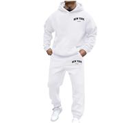 Vekewsap Tuta da jogging da uomo e da donna, 2 pezzi, con stampa, tuta sportiva da uomo, morbida, per il tempo libero, New York, con cappuccio e pantaloni da jogging, bianco, 3XL