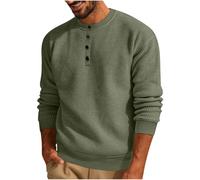 Vekewsap Waffel Henley - Maglietta da uomo a maniche lunghe, con colletto alto, con bottoni, a nido d'ape, in tinta unita, per autunno e inverno, verde, L