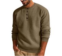 Vekewsap Waffel Henley - Maglietta da uomo a maniche lunghe, con colletto alto, con bottoni, a nido d'ape, in tinta unita, per autunno e inverno, caffè, L
