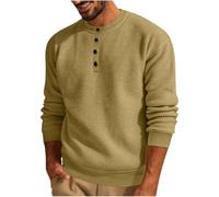 Vekewsap Waffel Henley - Maglietta da uomo a maniche lunghe, con colletto alto, con bottoni, a nido d'ape, in tinta unita, per autunno e inverno, marrone, L