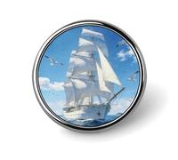 Vela nel mare Distintivo rotondo Bottoni in metallo Squisito rotondo Badge Pin Button Parti circolari Moda Classico Porta Spille Bottoni per Camicie Vestiti Spilla 1 Pollice