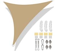 Vela Ombreggiante 5/3.6/3/2M Triangolo Ombra Vela Impermeabile Parasole Baldacchino Blocco Tenda da Sole con Gratuito for Giardino Patio Pergola Gazebo(Sand with 24Pcs Kit,500x500x500CM)