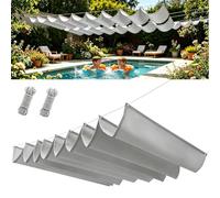 Vela Ombreggiante a Onda Retrattile 150 x 750 cm Anti-Uv Resistente Agli Strappi Incluse Corde di Montaggio Tenda Parasole Regolabile per Patio Piscina Serra Sabbia Party, Grigio Chiaro