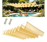 Vela Ombreggiante a Onda Retrattile 375 x 600 cm Anti-Uv Resistente Agli Strappi Incluse Corde di Montaggio Tenda Parasole Regolabile per Patio Piscina Serra Sabbia Party, Color Crema