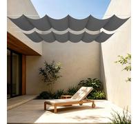 Vela Parasole a Onda Retrattile 750 x 100 cm Senza Foratura Vele Parasole con Occhielli Resistente Agli Strappi per Esterno, Terrazzo, Giardino, Balcone, Patio, Grigio Scuro