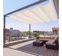 Vela Parasole Retrattile a Onda 80 x 400 cm con Occhielli e Corda Rettangolare Vela Ombreggiante Impermeabile Protección Rayos UV per Giardino Balcone Piscinae Terrazza, Avorio