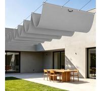 Vela Parasole Retrattile con Occhielli 450 x 500 cm Impermeabile Parasole Retrattile Resistente per Patio, Terrazza, Giardino, Veranda, Protezione Esterna, Grigio Chiaro