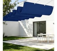 Vela Parasole Retrattile con Occhielli 500 x 320 cm Impermeabile Parasole Retrattile Resistente Agli Strappi per Terrazza, Pergola, Veranda, Giardino, Blu Scuro