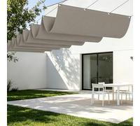 Vela Parasole Retrattile con Occhielli 550 x 560 cm Impermeabile Parasole Retrattile Resistente Agli Strappi per Terrazza, Pergola, Veranda, Giardino, Tortora