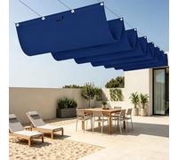 Vela Parasole Retrattile con Occhielli 750 x 420 cm Protezione Raggi UV Tenda Parasole Terrazzo con Occhielli con e Cordino per Terrazza, Pergola, Veranda, Giardino, Blu Scuro