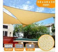 BAKAJI Vela Telo Parasole Tenda Triangolare Ombreggiante in HDPE Resistente Protezione UV 90% per Ombra Giardino Terrazzo con Aggancio Occhielli Beige (3,6 x 3,6 x 3,6 mt)