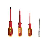 Velamp CF 144 - Set 4 Cacciaviti Isolati - 2 Punte a Croce, 1 Piatta + Tester di Fase, Certificazione VDE 1000 V, Impugnature Ergonomiche Antiscivolo, Rosso-Giallo - Per Professionisti