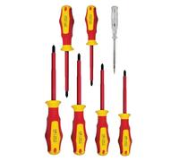 Velamp CF170 Set 7 Cacciaviti Isolati - 3 Piatte, 3 a Croce + Tester, Impugnatura antiscivolo, Isolazione 1000 V, Rosso-Giallo - Perfetto per Elettricisti e Appassionati