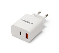 VELAMP EGP700-1 - Caricatore USB C e A Ricarica Rapida, Alimentatore USB-C a Presa Multipla Cavo USB Type-C e A, Spina Caricabatterie 20W Compatibile con iPhone, Samsung, iPad - Carica Batterie Bianco