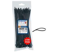 VELAMP - Fascette Stringicavo Nere 3,6x200mm, 100 Pz - Fascette Plastica Stringitubo Adatte a Cablaggi Elettrici e Lavori Fai da Te, Resistenti a Rottura, UV e Temperature - Diametro Legatura Max 53mm