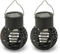 Velamp Lanterna Solare a Sospensione con Effetto Fiamma - LED Flame, Ricarica Automatica al Tramonto, IP44, Nero - Decorazione Scenica senza Fili per Giardino, Terrazzo, Balcone (Confezione da 2)