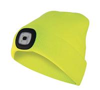 Velamp Lighthouse Berretto LED Ricaricabile - Giallo fluo - 100 lm, 3 Livelli di Luminosità, Luce Frontale Rimovibile, Lavabile, USB - Perfetto per Outdoor, Caccia, Campeggio, Dog-walking