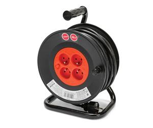 Velamp REEL-FR-25 - Prolunga elettrica da 25 m, con avvolgitore a 4 prese, 16 A, sezione 3G1,5 mm², colore: Nero e Rosso