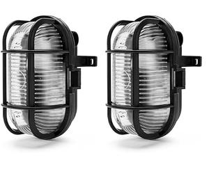 Velamp Turtle Plafoniera da esterno ovale - Attacco lampadina E27 - 60W Max -Impermeabile (IP44) - Ideale per montaggio all’esterno - Colore nero (Confezione da 2)