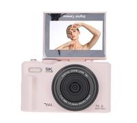 VELATEMOR Camera Digitale 5k 75 MP con WiFi, Autofocus Zoom 18x, Schermo di Lancio da 3 Pollici, Fotocamera Vlogging con Carta da 32 GB e 2 Batterie per la Fotografia di Viaggio (Roseo)
