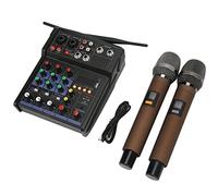 VELATEMOR Piccolo Mixer Stereo in Metallo con 16 Riverberi per Insegnamenti e Conferenze, Include 2 Microfoni Wireless