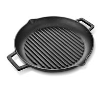 Velaze Bistecchiera in Ghisa Pre-Stagionata, Grill Casseruola Rotonda, Piastra per Barbecue Con Manici Protettivi, 38.5x31x4cm, Adatta a Tutte Le Fonti, Nero